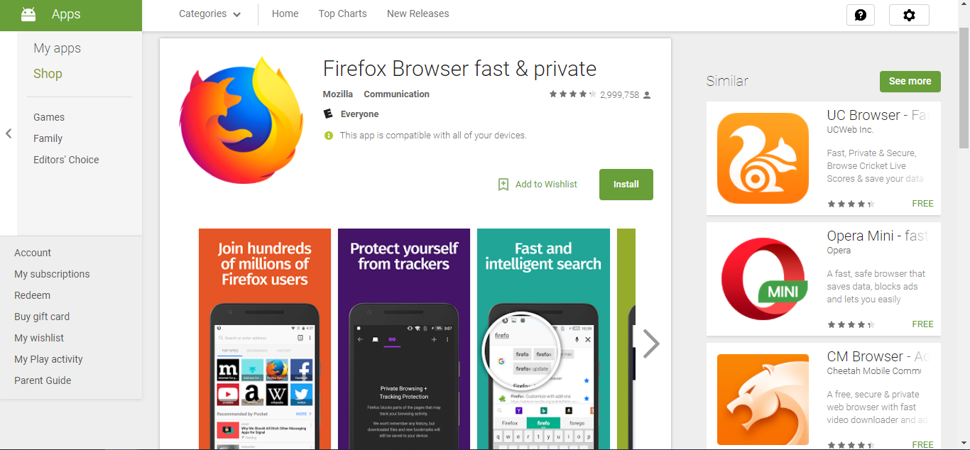 Firefox บน Play Store