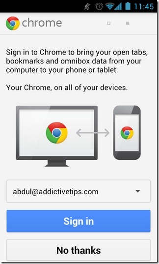 Android 용 Chrome 베타 로그인 Android 용 Chrome 베타 로그인