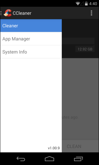 CCleaner_Side menu