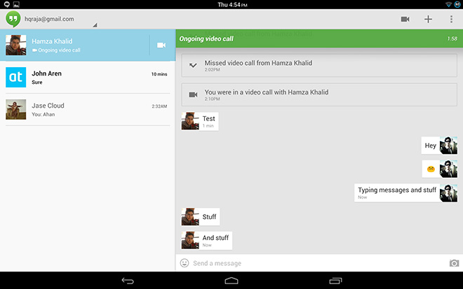 Google-Hangouts para tabletas Android