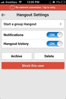 Opciones de chat de Hangouts para iOS