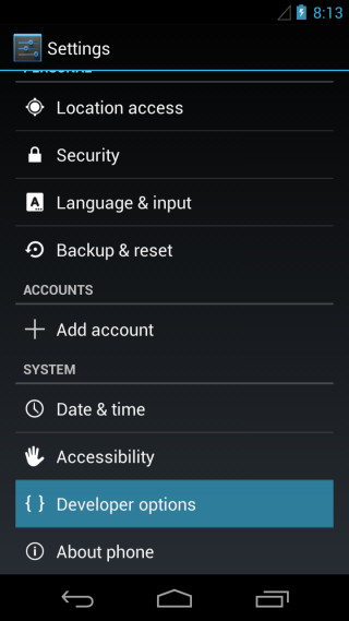 Opciones de desarrollador en Android 4.2 Jelly Bean