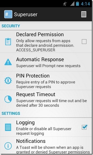 ClockworkMod-Superuser-Android-inställningar