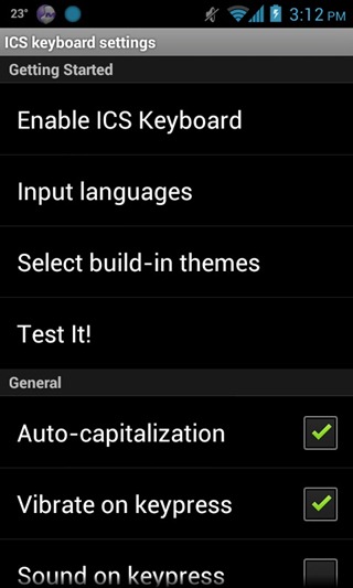 Tastatur - ICS - Indstillinger