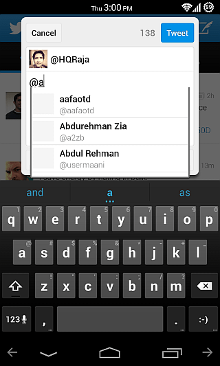 ट्विटर-Android- के लिए @ सुझाव