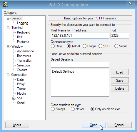 Configurazione PuTTY