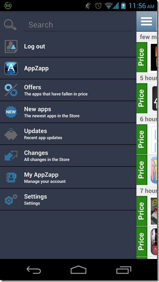AppZapp Android-menü