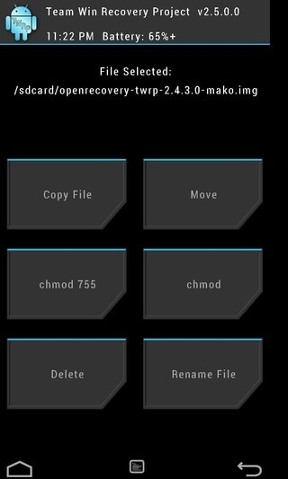 TWRP रिकवरी फ़ाइल प्रबंधक विकल्प