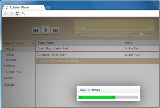 Achshar Player tilføjer sange