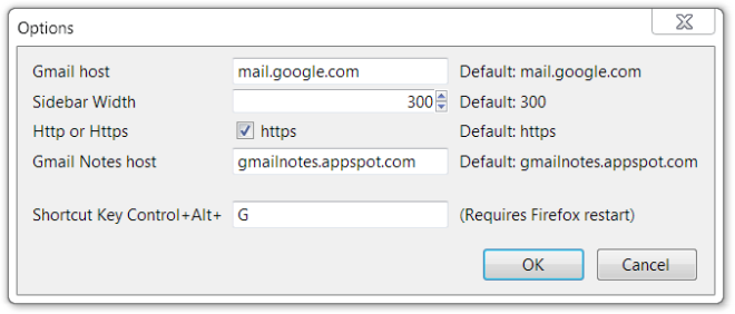 Options de la barre latérale Gmail Notes