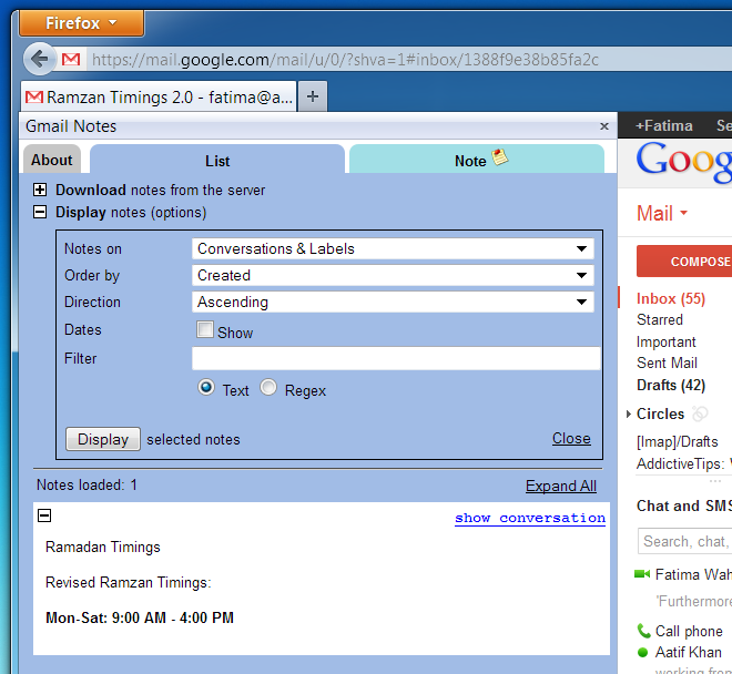 Gmail Notes Listes de la barre latérale