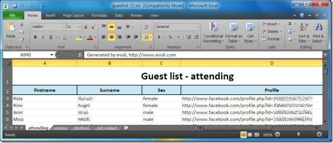 Списък с гости в Excel