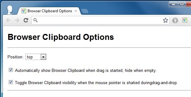 Optionen der Browser-Zwischenablage