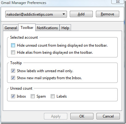 gmail manager toolbar