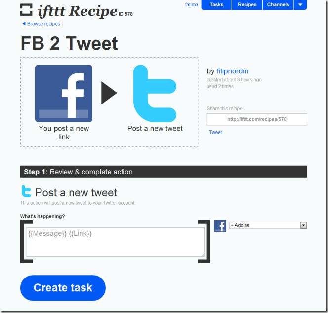 ifttt recept toevoegen