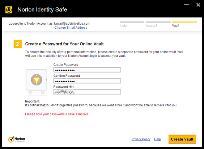 Norton Identity Safe สร้างรหัสผ่านห้องนิรภัย