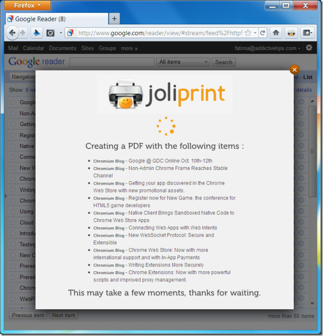 Joliprint Google Reader로 PDF 및 인쇄