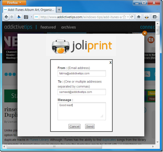 Joliprint 이메일로 PDF 및 인쇄