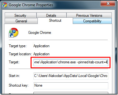 Propriétés Google Chrome