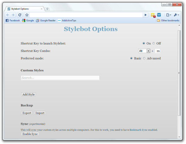 Stylebotオプション Stylebotオプション