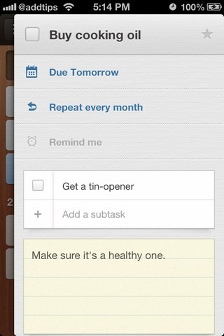 Wunderlist iOS Task