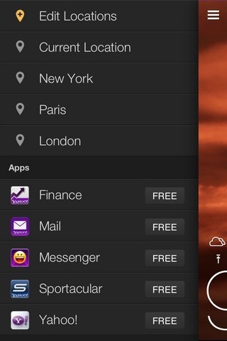 Yahoo! Wetter iOS Menü Yahoo! Wetter iOS Menü