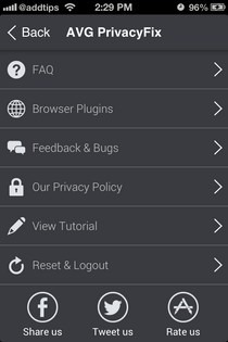 AVG PrivacyFix-Einstellungen AVG PrivacyFix-Einstellungen