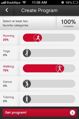 Reebok Fitness iOS-Programm Reebok Fitness iOS-Programm