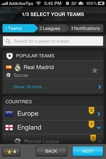 365Scores iOS Select Team