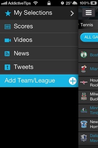 365Scores iOS Menu