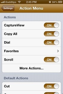 Capture View iOS-actiemenu