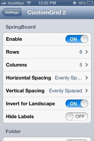 CustomGrid 2-indstillinger SpringBoard