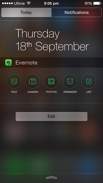 יישומון iOS 8 - Evernote