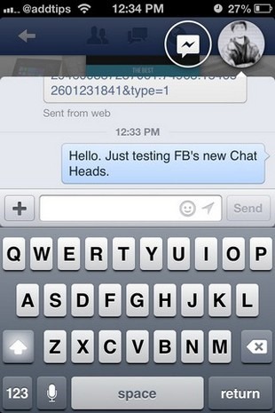 Testa di chat di Facebook iOS