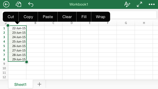 excel ios fill