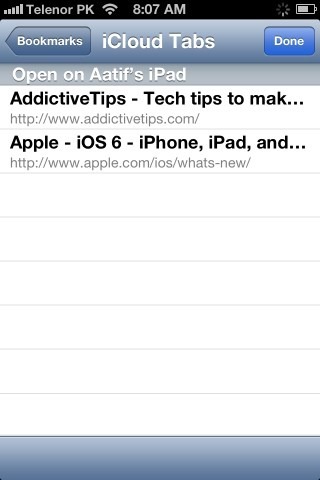 Safari iCloud Tabs iPhone iOS 6