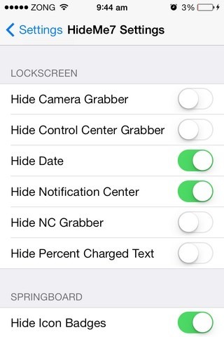 HideMe7 iOS LockScreen beállításai