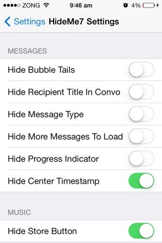 HideMe7 Настройки за съобщения за iOS