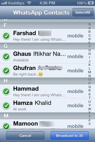 WhatsApp UnlimitedMSG iOS Select