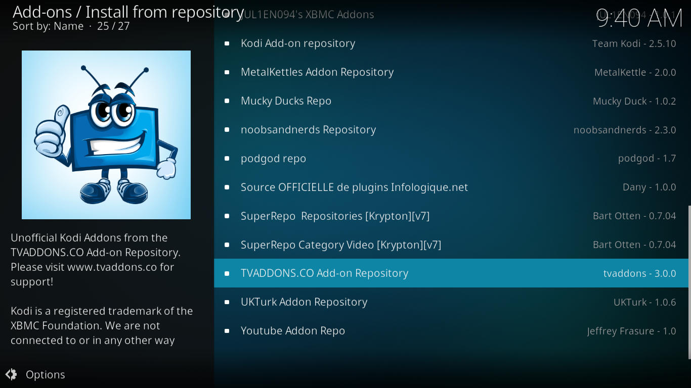 Sélectionnez TVADDONS Repo