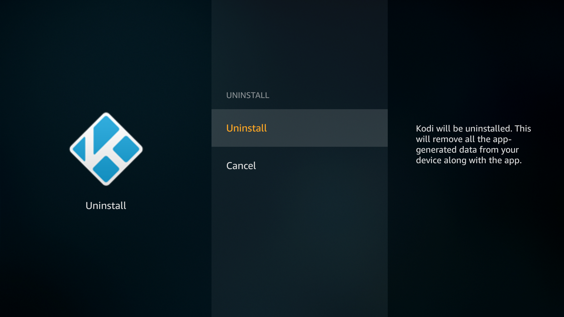 Tilbakestill Kodi Fire TV - Kodi avinstallasjonsskjerm - 1
