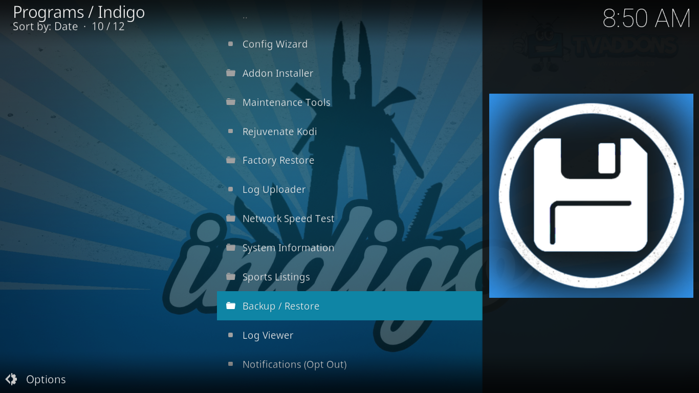 Indigo Main Menu