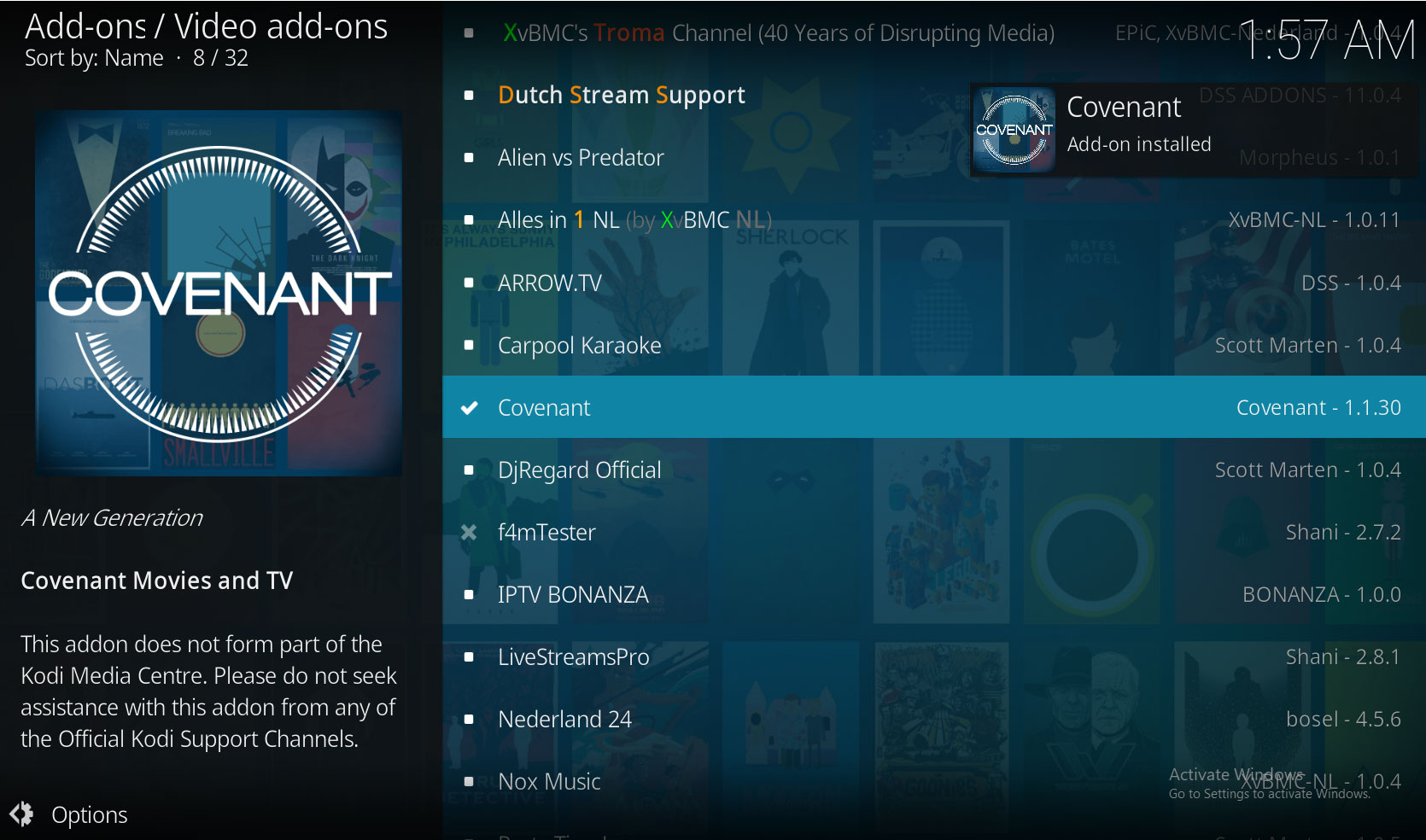 Complemento do Covenant Kodi instalado