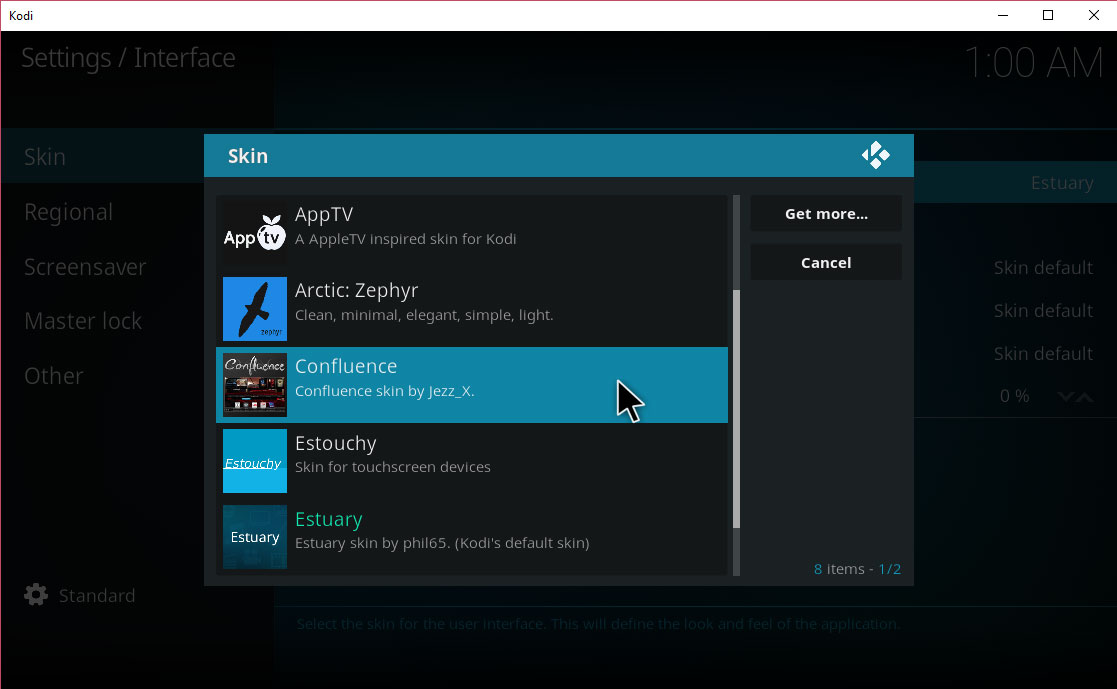 Instalare Confluence Kodi Skin - Alege Confluence