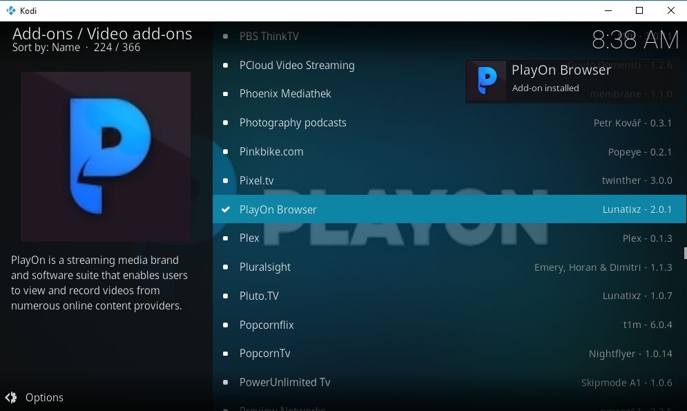 Prehliadač PlayOn Kodi Add-on 06 - Inštalácia PlayOn