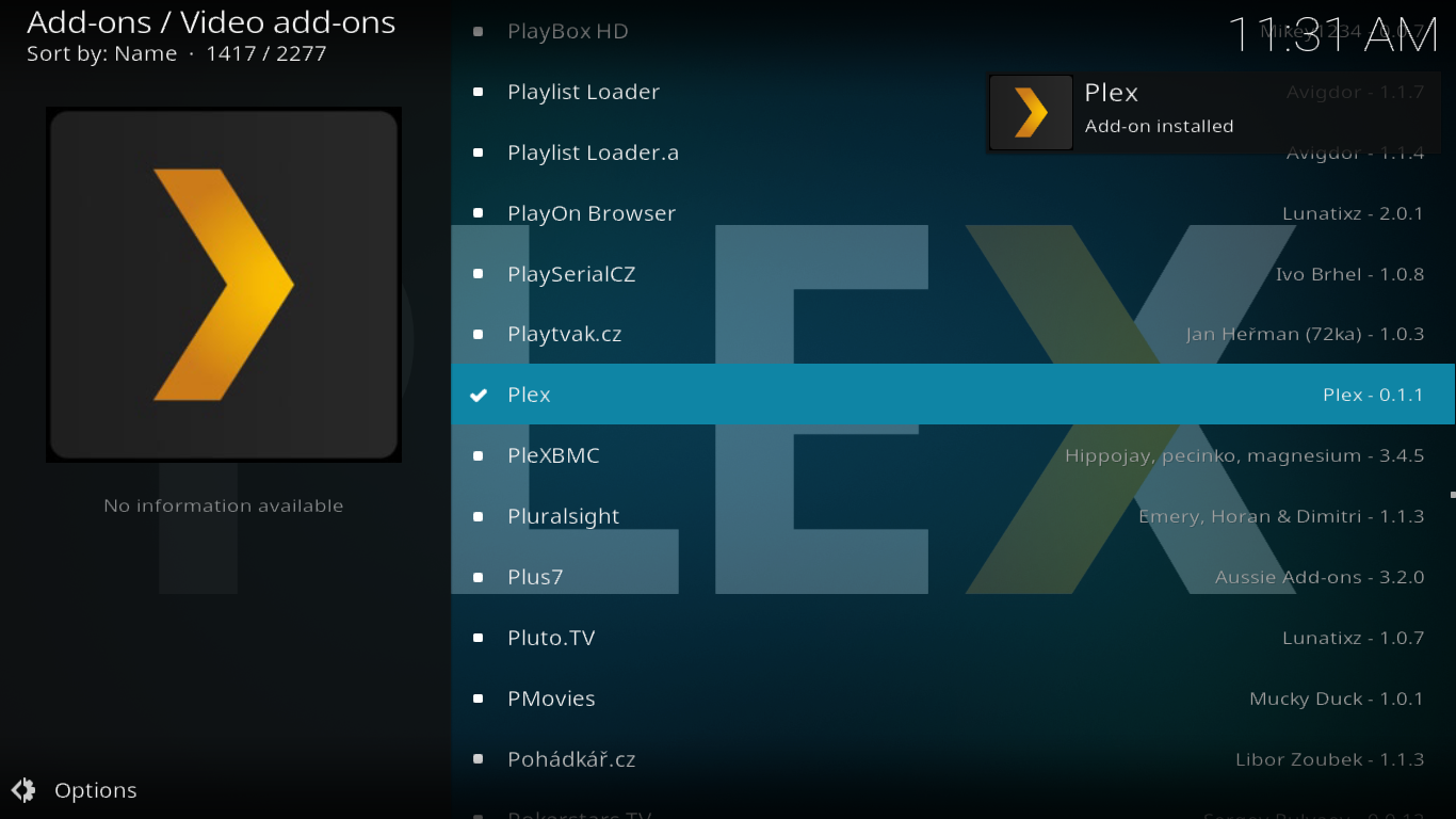 Plex add-on installation réussie