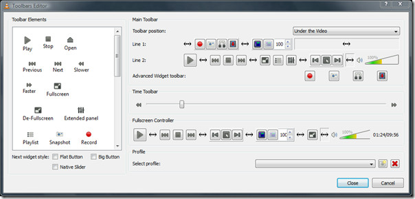 įrankių juostos redaktorius vlc media player - tinkinti