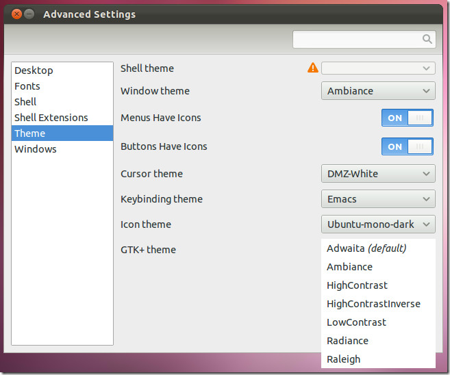 Nástroj Gnome Tweak Tool Nástroj Gnome Tweak Tool