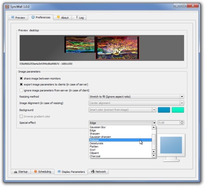 „SyncWall 1.0.0“ rodymo parametrai