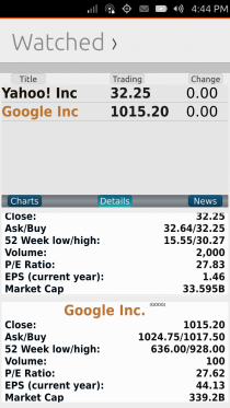 Ubuntu Touch - 24.4 - Aplikacije - Stock Ticker - Pojedinosti